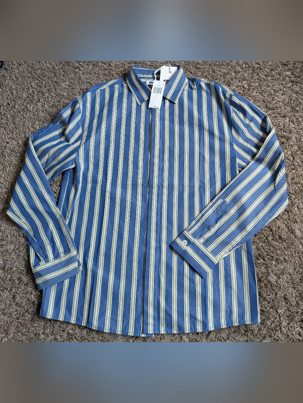 NWT Krost Beacon Blue Striped Cotton Long Sleeve Button Up Shirt Men's L